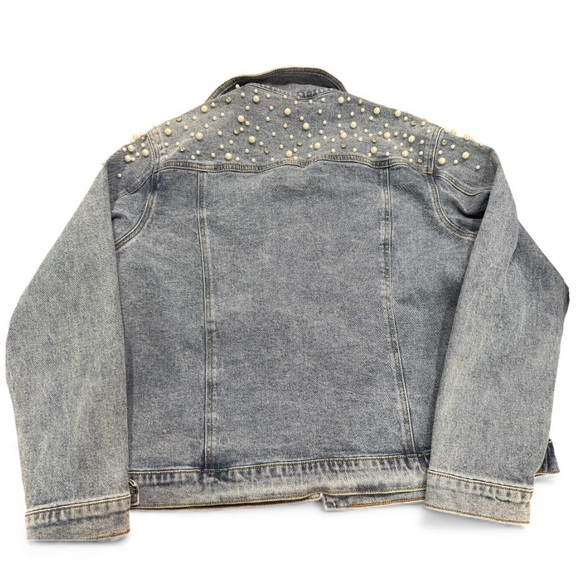 NWT Cactus + Pearl Women's Denim Jean Embellished Jacket Large - Picture 2 of 7